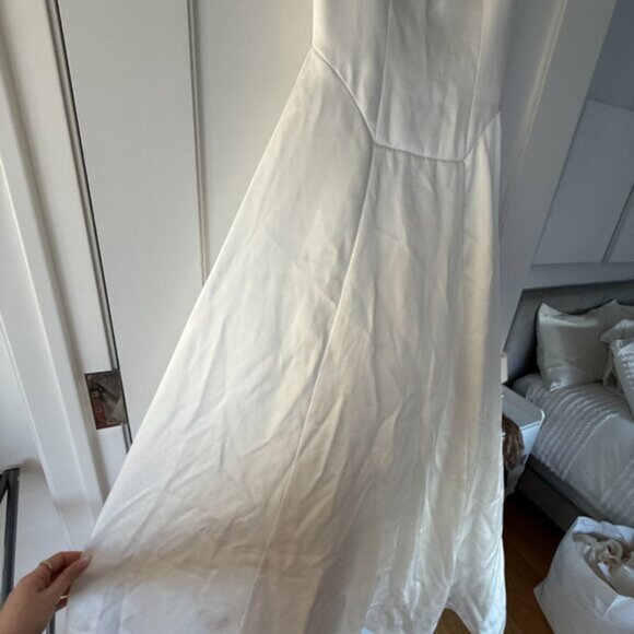 NWT Reformation Icelynn Satin Maxi Dress In Ivory Plunge Neck Full Length Skirt - Picture 8 of 11